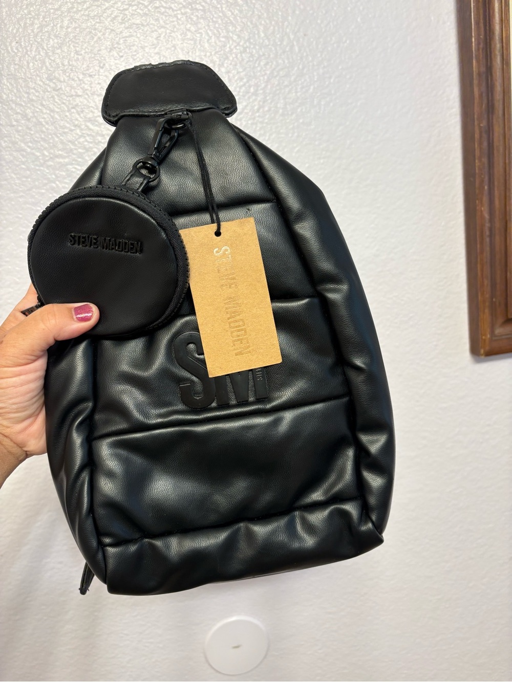 Steve Madden Black Bjaya convertible Sling backpack NWT with coin pouch